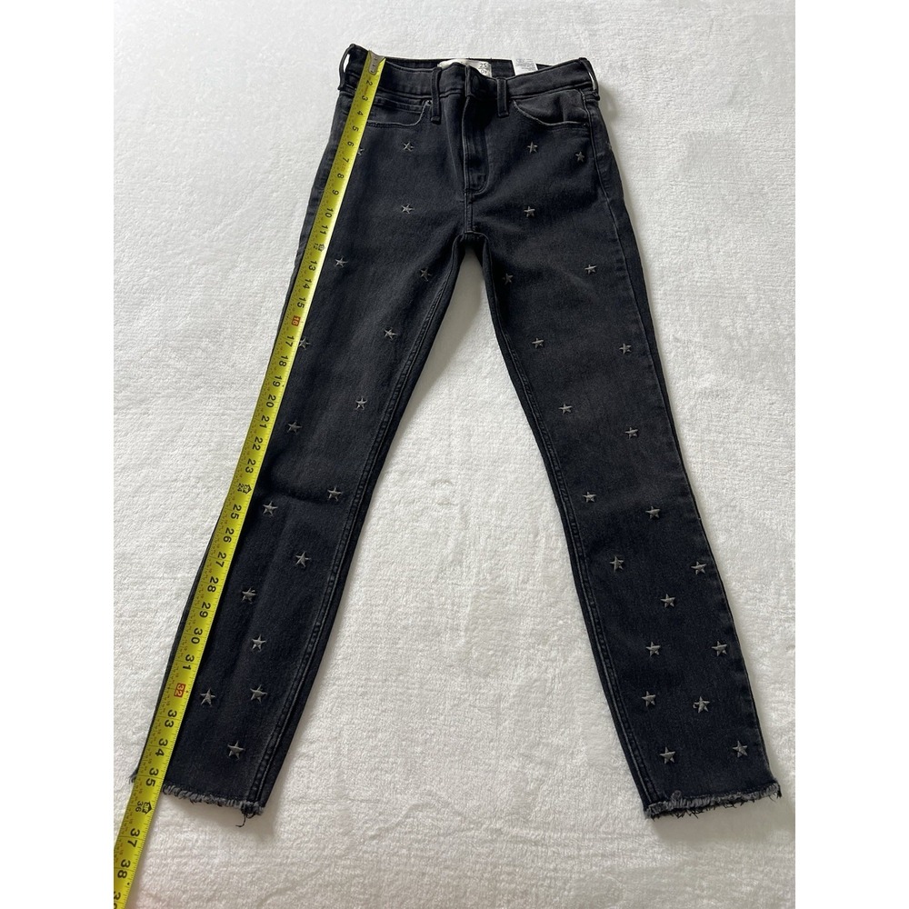 Abercrombie & Fitch Star Embroidered High Rise Ankle Black Jean Denim Size 25 0R - Picture 4 of 7